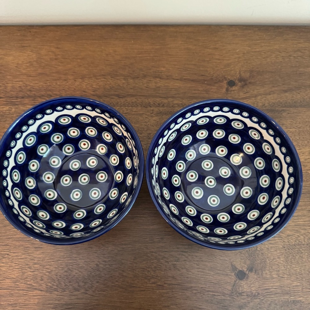 NWT Blue Rose Polish Pottery Reindeer Pine Cereal/Soup Bowl 2 Pcs - Picture 2 of 8